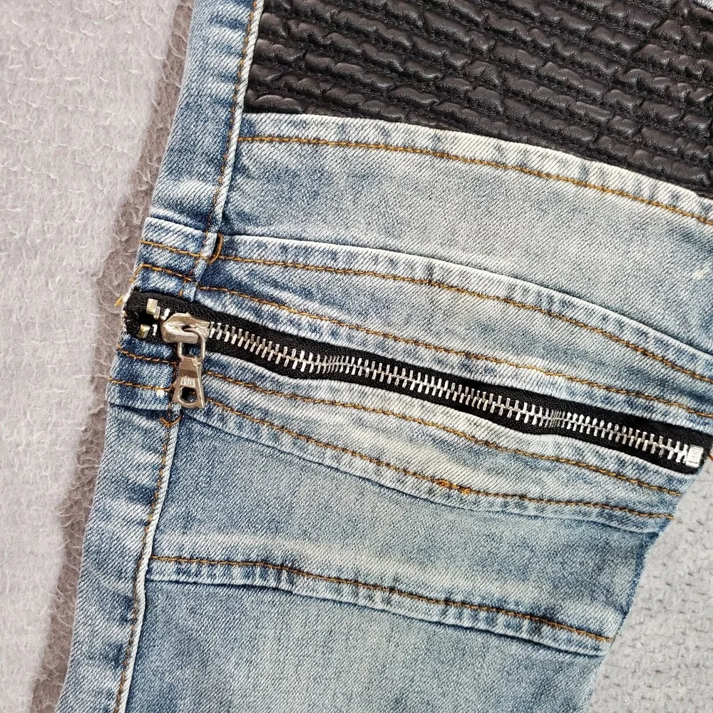 Amiri Men Jeans 34 Blue Denim‎ Slim Biker Moto Punk Streetwear Zipper Splice